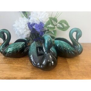 Vintage Blue Mountain Pottery Green Swan Planters Set‎ MCM BMP Centerpiece Decor